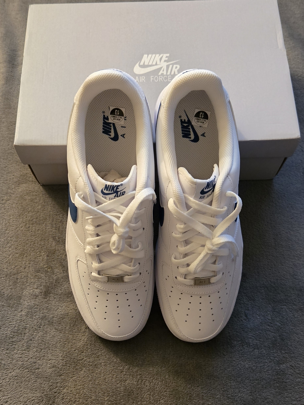 Nike Mens Air Force 1'07 Low - White with Blue Swoosh J 4146 123 - Picture 2 of 9